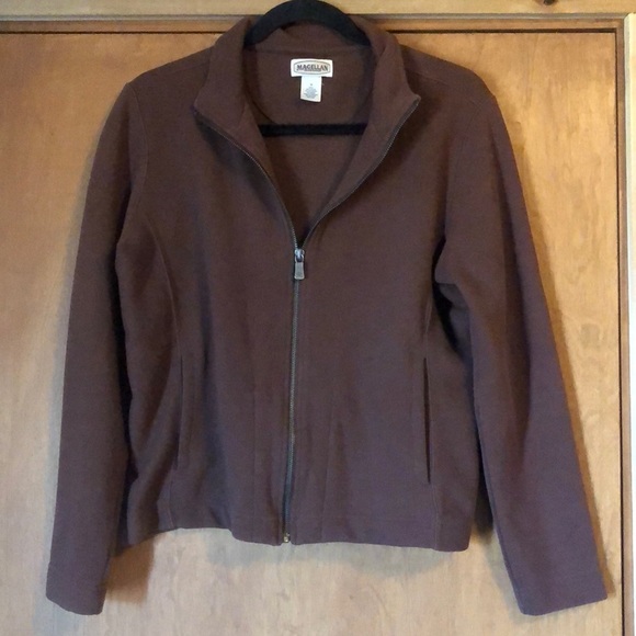 Magellan chocolate brown zip up ribbed knit jacket - Picture 1 of 7